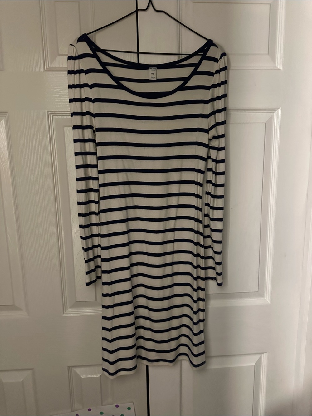 Old Navy White and Navy Striped Midi Scoop Neck Dress